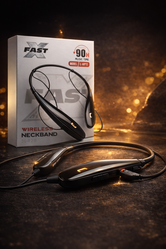 Fast X Neckband Bluetooth Headphones – Wireless, Deep Bass & Long Battery