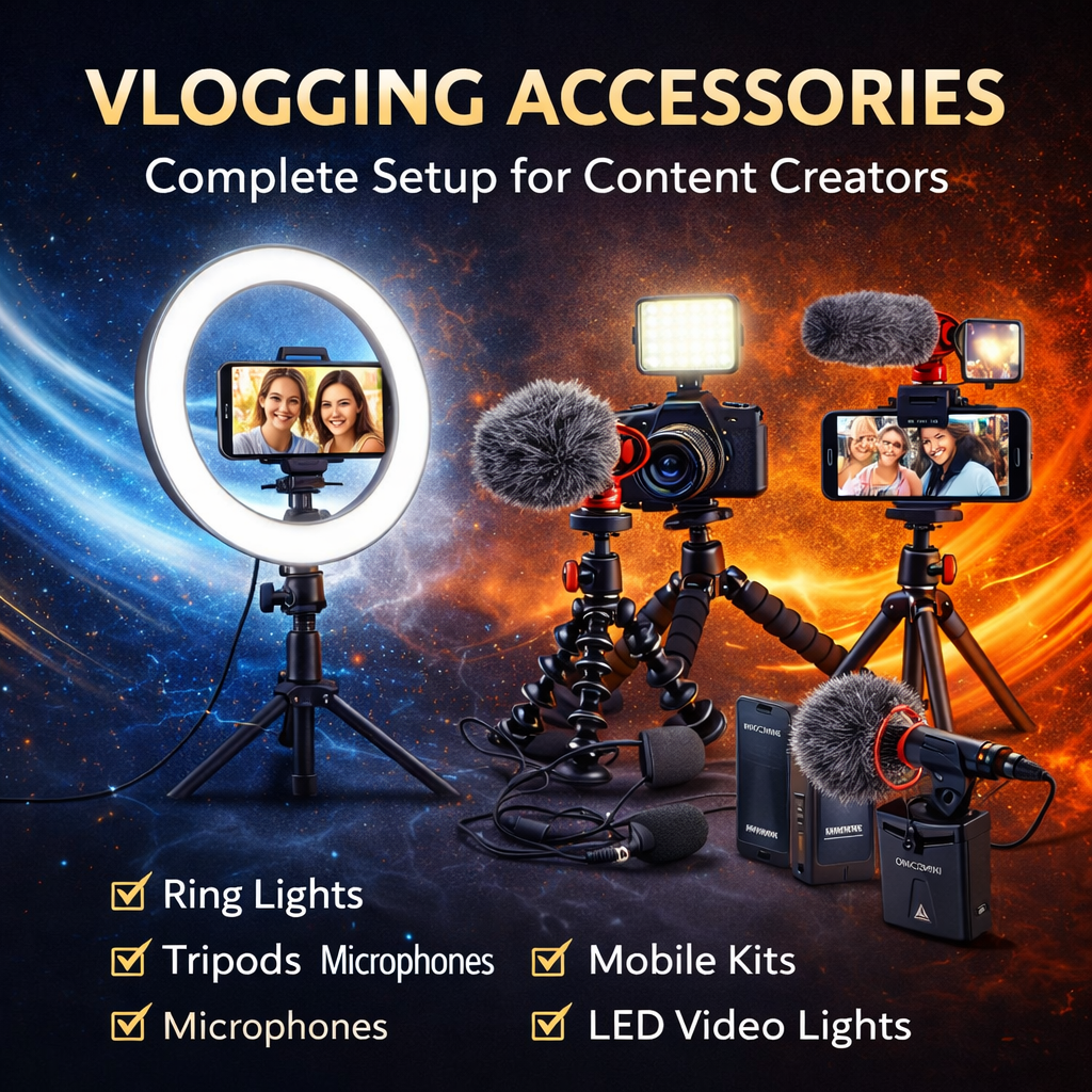 Vlogging Accessories for Mobile & Camera – Lights, Mics & Tripods