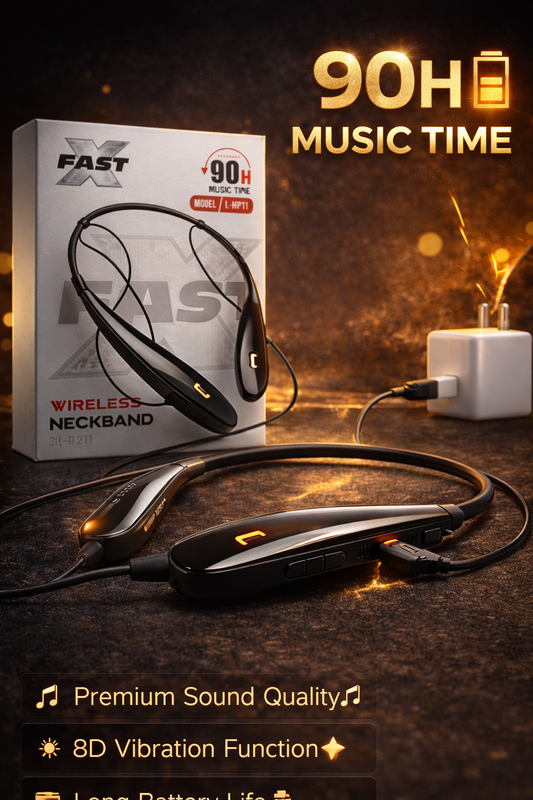 Fast X Neckband Bluetooth Headphones – Wireless, Deep Bass & Long Battery